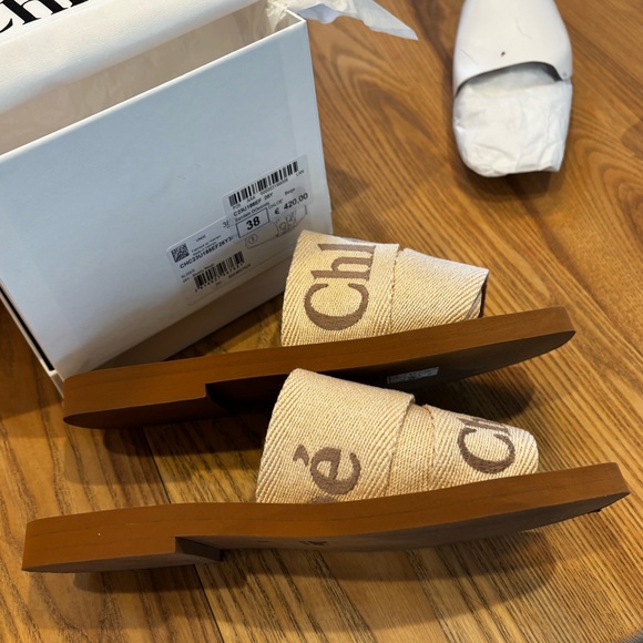 Chloe Woody Logo Slide Sandal Size 38 Blushy Beige - Picture 5 of 13